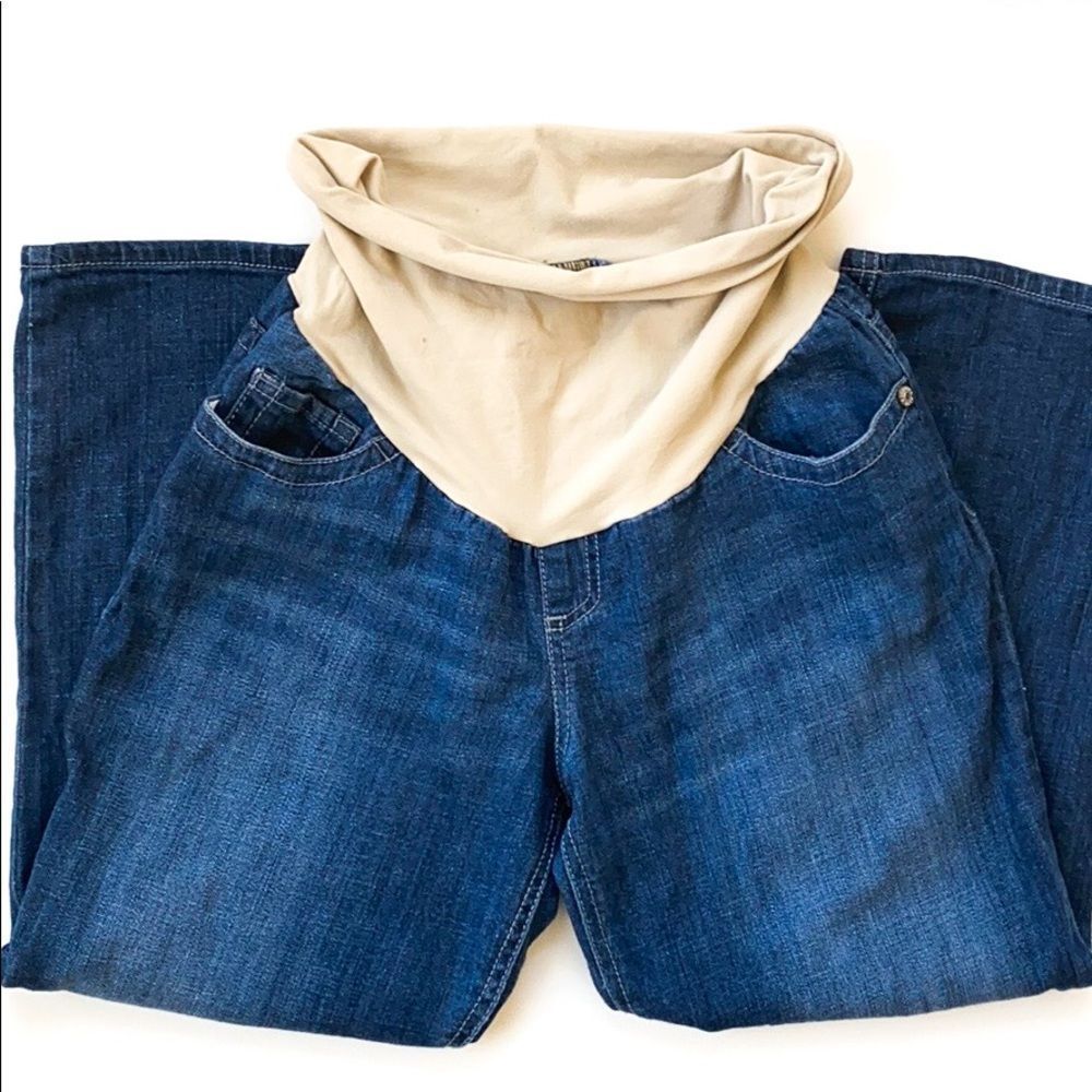 Indigo Blue Maternity Jeans Size L Dark Wash Denim Belly Panel